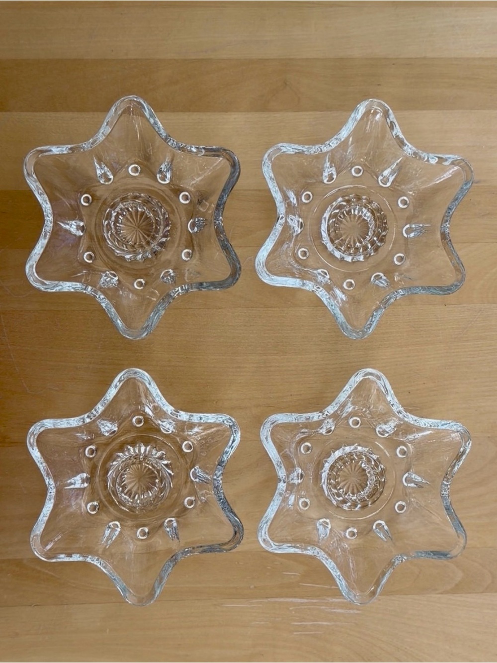 4 Vintage Anchor Hocking Glass Star Candle Holders MINT Benefits Charity